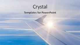  Presentation with airplane wing through airplane window - PPT theme featuring wing of an airplane flying background and a light gray colored foreground