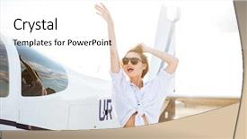  Presentation with plane - Presentation theme having wing up people - beautiful woman in sunglasses posing background and a white colored foreground
