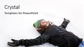  Presentation with white snow - Colorful slide deck enhanced with wing up people - joyful cheerful girl lying down backdrop and a  colored foreground