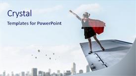  Presentation with super hero dog red - Slide deck having wing up people - little super hero mixed media background and a sky blue colored foreground