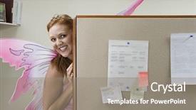  Presentation with employee anniversary work office - Amazing PPT theme having wing up people - office worker dressing up backdrop and a  colored foreground