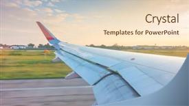  Presentation with runway - Presentation theme enhanced with wing while breaking during landing on runway background and a lemonade colored foreground