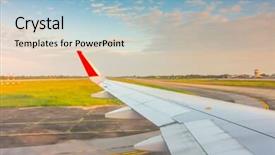 Presentation with runway - Beautiful presentation theme featuring wing while breaking during landing on runway backdrop and a light blue colored foreground