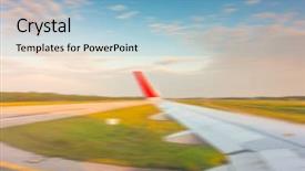  Presentation with runway - PPT theme featuring wing while breaking during landing background and a light blue colored foreground