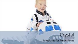  Presentation with space shuttle - PPT layouts having wings badge - adorable preschool astronaut happily riding background and a light blue colored foreground