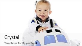  Presentation with space shuttle - PPT theme featuring wings badge - adorable toddler astronaut happily riding background and a white colored foreground