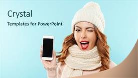  Presentation with hat - Cool new PPT theme with winking isolated over blue background backdrop and a cool aqua colored foreground