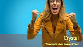  Presentation with energy power - Colorful PPT layouts enhanced with winner - beautiful young woman happy backdrop and a tawny brown colored foreground