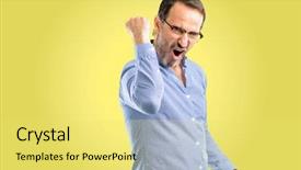  Presentation with winning - Colorful PPT theme enhanced with winner - handsome middle age man happy backdrop and a yellow colored foreground