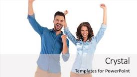  Presentation with celebrate office success - Beautiful PPT theme featuring winner - happy young couple celebrating success backdrop and a light gray colored foreground