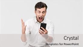  Presentation with phone - Audience pleasing PPT theme consisting of winner - portrait of a cheery happy backdrop and a light gray colored foreground