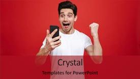  Presentation with winner - Colorful slides enhanced with winner - portrait of a happy young backdrop and a crimson colored foreground