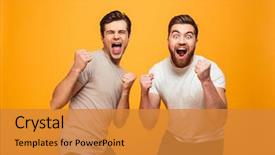  Presentation with winner - Amazing presentation theme having winner - portrait of a two cheerful backdrop and a gold colored foreground