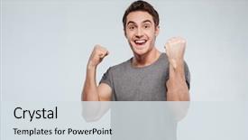  Presentation with air - Beautiful PPT theme featuring winner - portrait of an excited young backdrop and a sky blue colored foreground