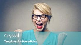  Presentation with winner - Presentation design enhanced with winner - portrait of beautiful young woman background and a teal colored foreground