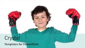  Presentation with winner - Beautiful theme featuring winner-boy-with-boxing-gloves backdrop and a teal colored foreground
