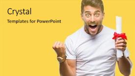  Presentation with special education young adult man - Cool new PPT theme with winner certificate - young handsome man holding degree backdrop and a  colored foreground