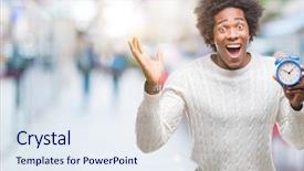  Presentation with vintage clock - PPT layouts consisting of winner expression celebrating victory screaming background and a sky blue colored foreground