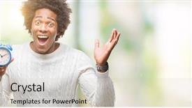  Presentation with vintage clock - PPT theme having winner expression celebrating victory screaming background and a light gray colored foreground