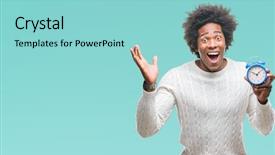  Presentation with vintage clock - Presentation with winner expression celebrating victory screaming background and a light blue colored foreground