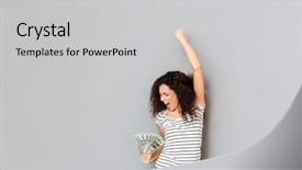  Presentation with acting - Slides enhanced with winner holding fan of 100 background and a light gray colored foreground