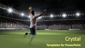 Presentation with winner cup - Audience pleasing PPT theme consisting of winner of soccer cup mixed backdrop and a tawny brown colored foreground
