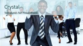  Presentation with team - Theme having winner people - business team celebrating a triumph background and a  colored foreground