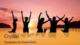  Presentation with silhouettes guitar - Amazing theme having winner people - excited friends silhouettes backdrop and a gold colored foreground