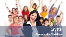  Presentation with group - PPT theme having winner people - group of happy person isolated background and a ocean colored foreground