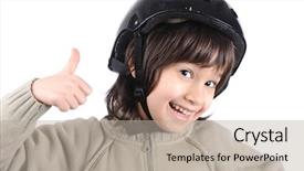  Presentation with hockey - Colorful PPT layouts enhanced with winner shield - child hockey player with helmet backdrop and a mint green colored foreground