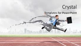  Presentation with worker - PPT theme having winner sport - funny young office worker running background and a  colored foreground