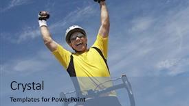  Presentation with happy sad face man - Audience pleasing slide deck consisting of winner sport - happy senior man celebrating victory backdrop and a  colored foreground