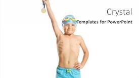  Presentation with gold medal - Slides enhanced with winner-swimmer-child-holding background and a white colored foreground