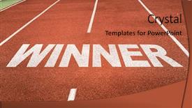  Presentation with winner - PPT theme consisting of winner written on running track background and a red colored foreground