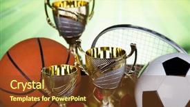  Presentation with sport award - Colorful presentation enhanced with winners award sport equipment backdrop and a tawny brown colored foreground