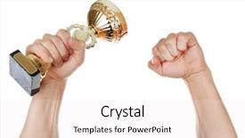  Presentation with white gold - Amazing PPT layouts having gold cup in hands isolated backdrop and a white colored foreground