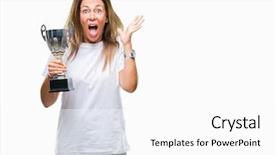  Presentation with award winner - Audience pleasing slides consisting of awards celebration - middle age hispanic winner woman backdrop and a white colored foreground