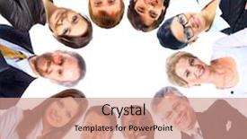  Presentation with huddle - Slide deck enhanced with winners circle - group of business people standing background and a coral colored foreground