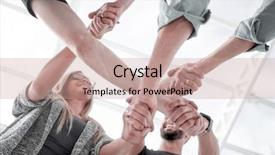  Presentation with united - PPT theme with winners circle - united hands on white background background and a coral colored foreground