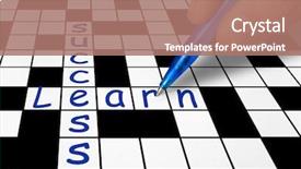  Presentation with learn - Presentation with creative abstract winning - hand filling in crossword background and a coral colored foreground