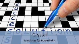  Presentation with success - Cool new PPT theme with creative abstract winning - hand filling in crossword backdrop and a light blue colored foreground