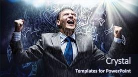  Presentation with winning - Amazing presentation theme having winning business - cheerful businessman with hands up backdrop and a  colored foreground