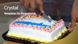  Presentation with cake - Presentation design with winning celeberation - curtting cake cutting to celeberate background and a tawny brown colored foreground