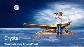  Presentation with island - PPT theme having winning children - child with airplane background and a ocean colored foreground
