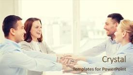  Presentation with victory team - Colorful slide set enhanced with happy business team celebrating victory backdrop and a cream colored foreground