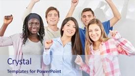  Presentation with winning - Presentation theme featuring winning group of teenge students celebrates their success background and a sky blue colored foreground