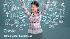  Presentation with done - Beautiful theme featuring winning idea concept asian girl shows well done with both hands backdrop and a ocean colored foreground