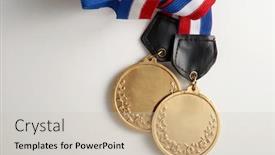  Presentation with medal - Colorful slide deck enhanced with winning-medal-on-the-white backdrop and a soft green colored foreground