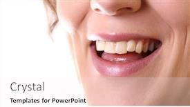  Presentation with winning - Amazing PPT theme having winning-smile-a-young-woman backdrop and a sky blue colored foreground