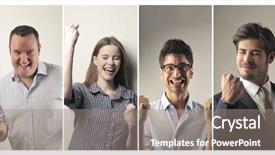  Presentation with social work - Presentation theme with social work solutions - jubilant people background and a gray colored foreground